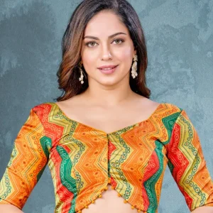 Digital Printed Satin Blouse in Multicolor